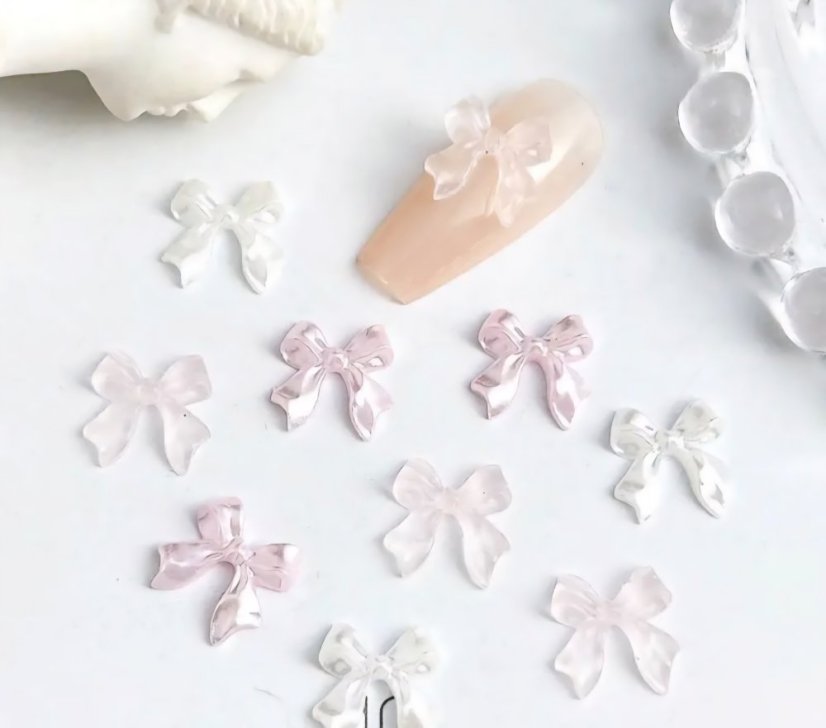 3D дизайн для ногтей бантик - белый жемчужный, 5шт