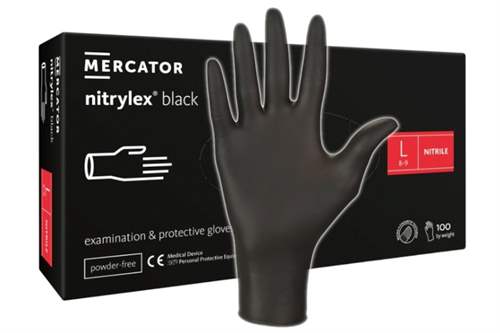 Mercator Nitrylex Black нитриловые перчатки без пудры L, 100 шт