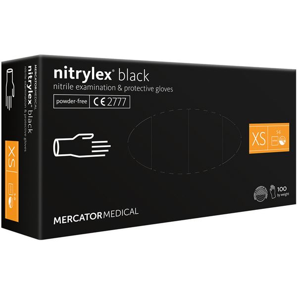 Mercator Nitrylex Black нитриловые перчатки без пудры XS, 100 шт