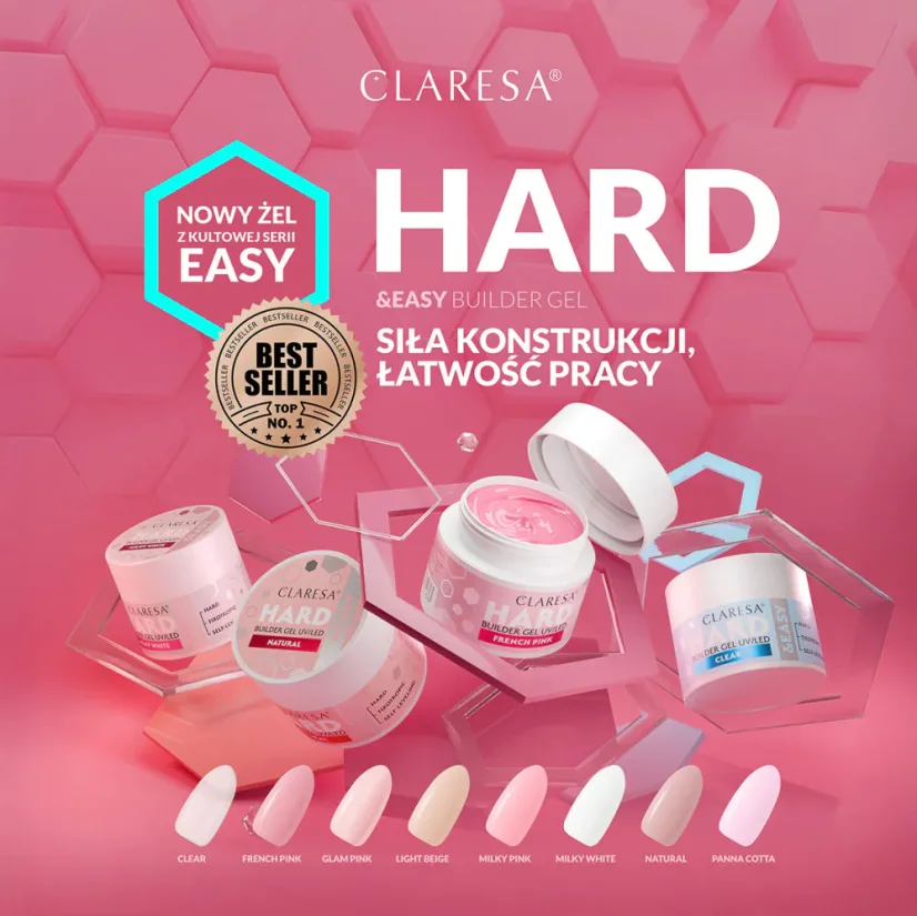 CLARESA HARD&EASY Stavební UV/LED gel na nehty - Glam Pink, 45g