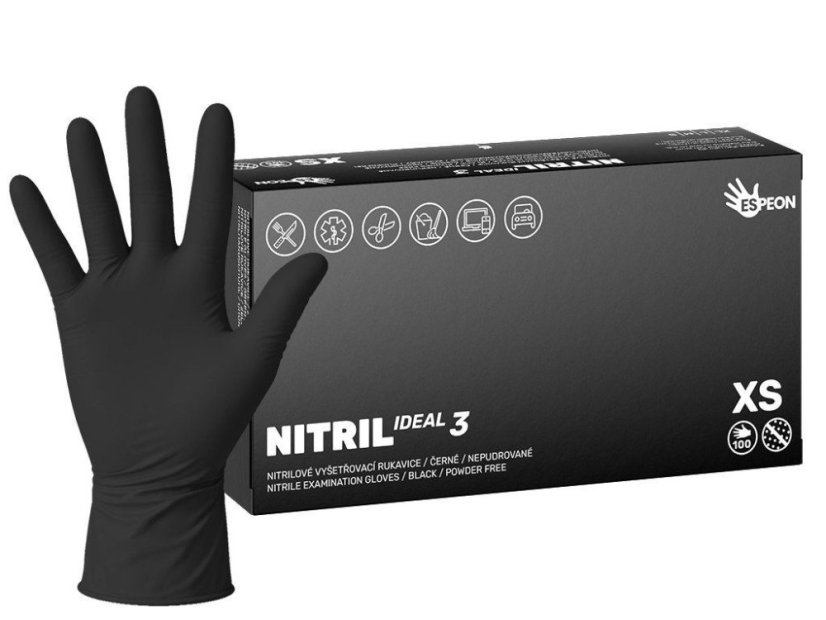 ESPEON NITRIL IDEAL3 nepudrované nitrilové rukavice černé, 3.5 g - XS, 100 ks