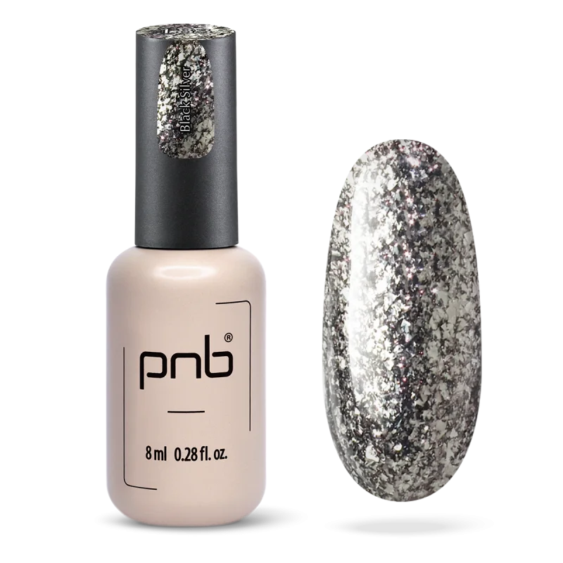 PNB Гель-лак для ногтей - 183 Black Silver, 8 мл