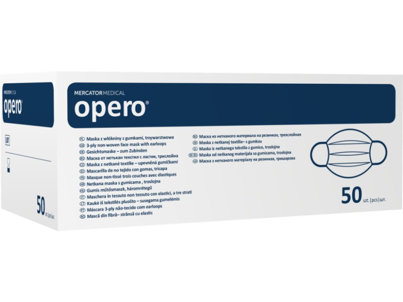 Mercator Medical OPERO chirurgická třívrstvá ústenka z netkané textili s gumičkou - modrá, 50 ks