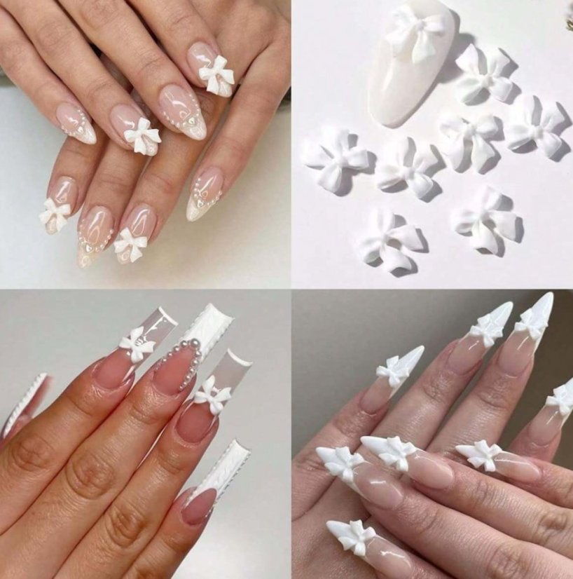 3D zdobení na nehty mašle - bílá, 5ks