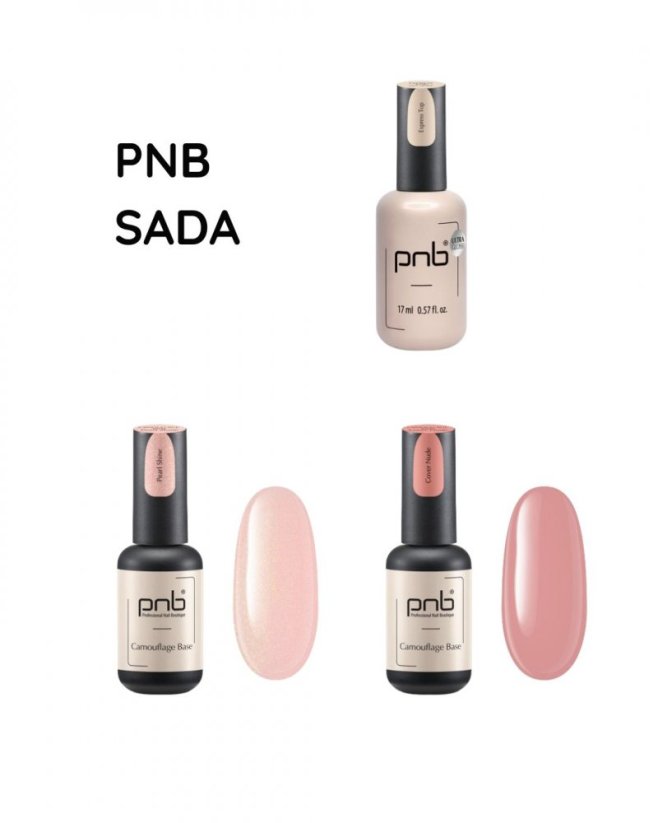 PNB Набор Камуфлирующие базы Cover Nude 8мл + Pearl Shine 8 мл + Express Top Ultra Gloss 8 мл