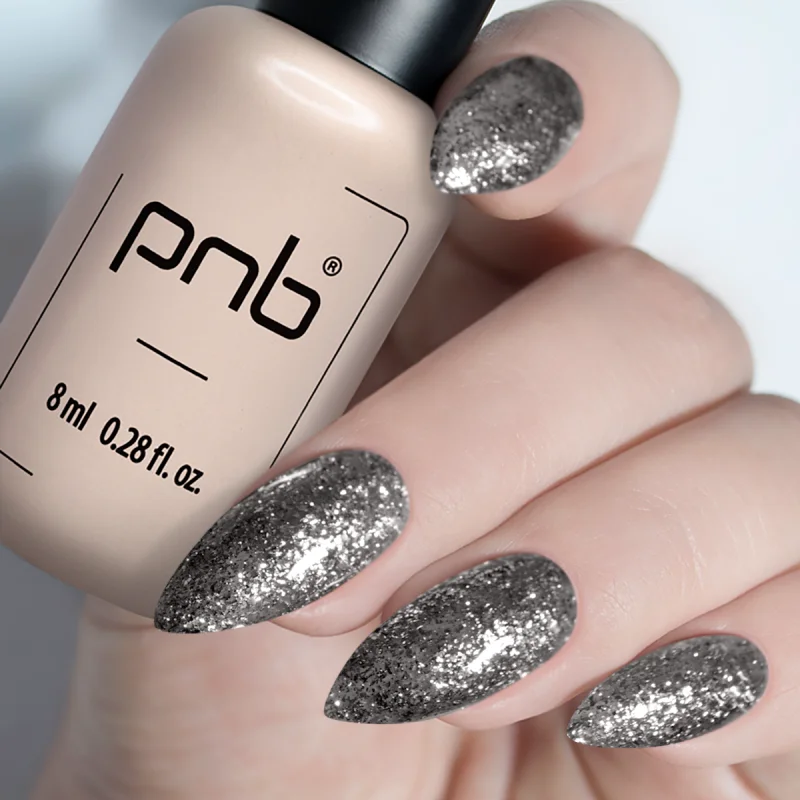PNB Гель-лак для ногтей - 183 Black Silver, 8 мл