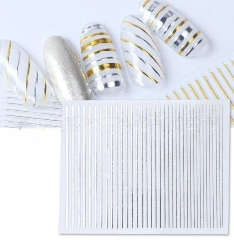 Flexibilní lepící páska na nehty Full Beauty 3D STZ-G010 - stříbrná, 1ks
