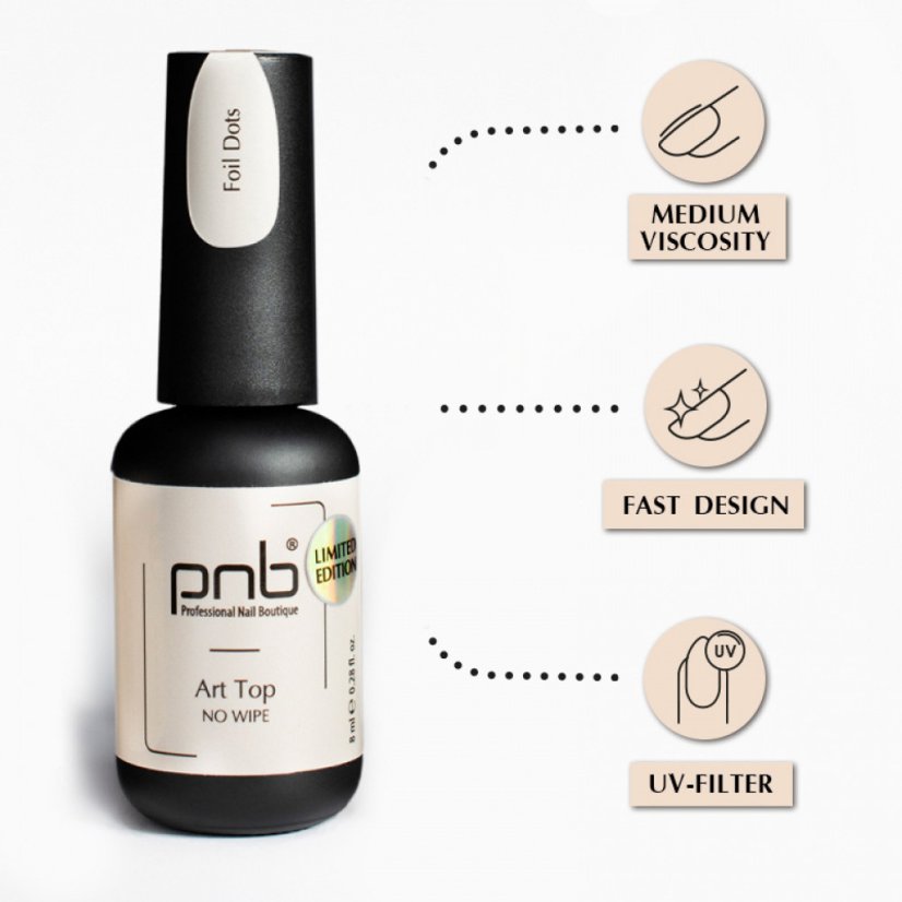 PNB UV/LED Art Top - Foil Dots No Wipe bez lepivé vrstvy, 8 ml