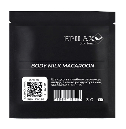 Epilax Silk Touch Tělové mléko s panthenolem SPF 15 Macaroon, 3 ml