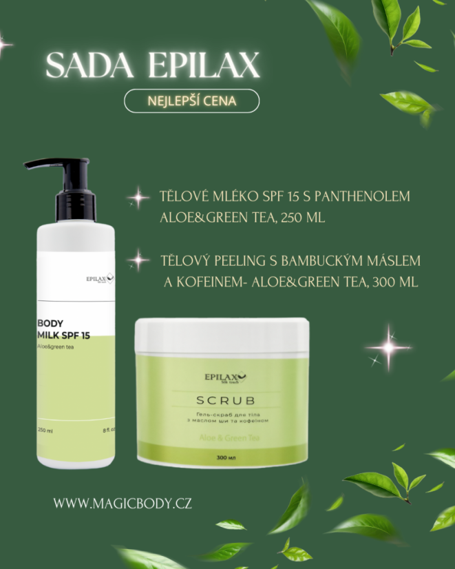 Epilax Набор Лосьон для тела SPF15 Aloe & Green Tea, 250 мл + Epilax Скраб для тела Aloe & Green Tea, 300 мл Epilax Набор Лосьон для тела SPF15 Aloe & Green Tea, 250 мл + Epilax Скраб для тела Aloe & Green Tea, 300 мл