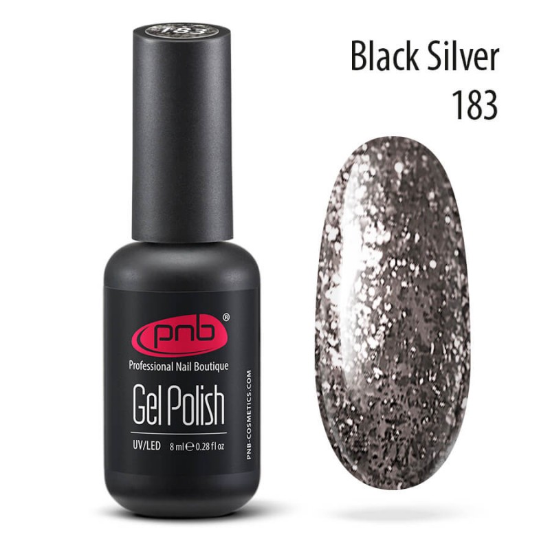 PNB Gel lak na nehty, 183 Black Silver, 8ml