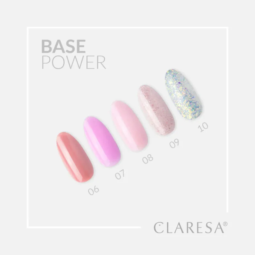 CLARESA UV/LED Power Base 08 — камуфлирующая база (с жемчужными частицами и эффектом lipglossnails), 5 мл