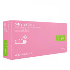 Mercator Nitrylex Pink нитриловые перчатки без пудры S, 100 шт