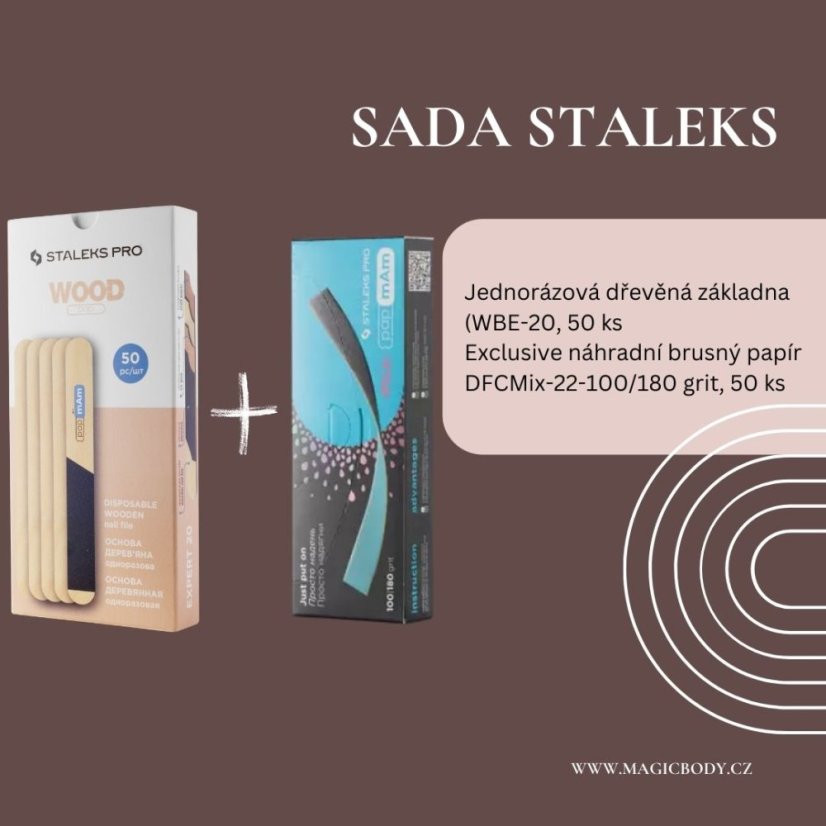 STALEKS Sada Jednorázová dřevěná základna WBE-20, 50 ks + Exclusive náhradní brusný papír DFCMix-22-100/180, 50 ks