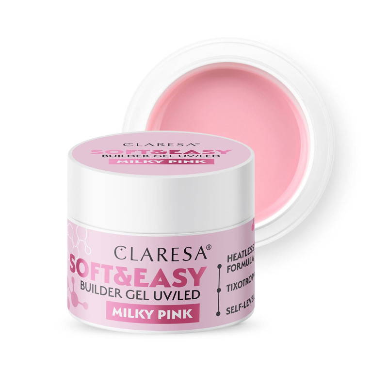 CLARESA Моделирующий гель для ногтей Soft&Easy gel - Milky pink, 45гр