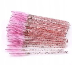 Одноразовые щеточки для ресниц и бровей - розовые с блестками, 50 шт.