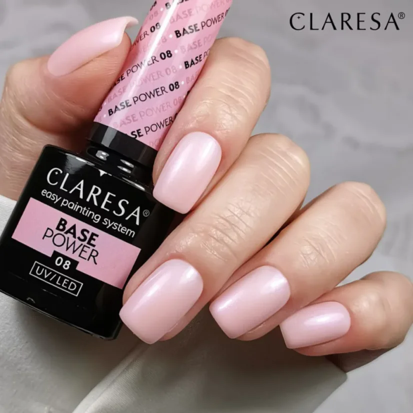 CLARESA UV/LED Power Base 08 — камуфлирующая база (с жемчужными частицами и эффектом lipglossnails), 5 мл