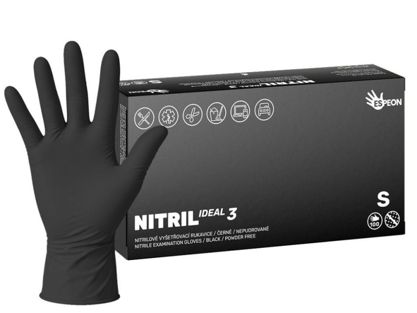 ESPEON NITRIL IDEAL3 nepudrované nitrilové rukavice černé, 3.5 g - S, 100 ks