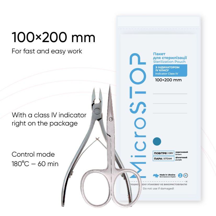 Microstop kraftové sáčky pro sterilizaci s indikátorem - 100x200 mm, 100 ks