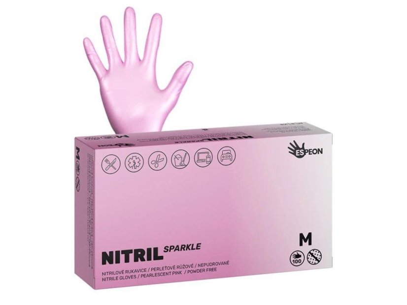 ESPEON NITRIL SPARKLE нитриловые перчатки без пудры розовые перламутровые - M, 100 шт