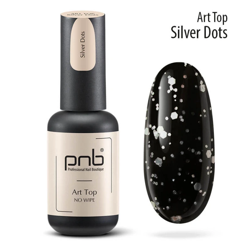 PNB UV/LED Art Top - Silver Dots No Wipe bez lepivé vrstvy, 8 ml
