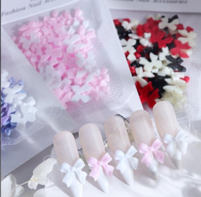3D zdobení na nehty mašle - růžová, 5ks