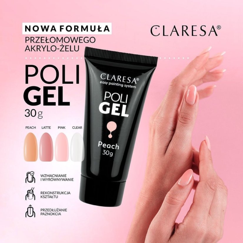 Claresa Poli Gel pro modeláž a prodloužení nehtů - Peach, 30 g