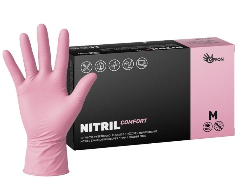 ESPEON NITRIL COMFORT nepudrované nitrilové rukavice růžové, 3.8 g - M, 100 ks