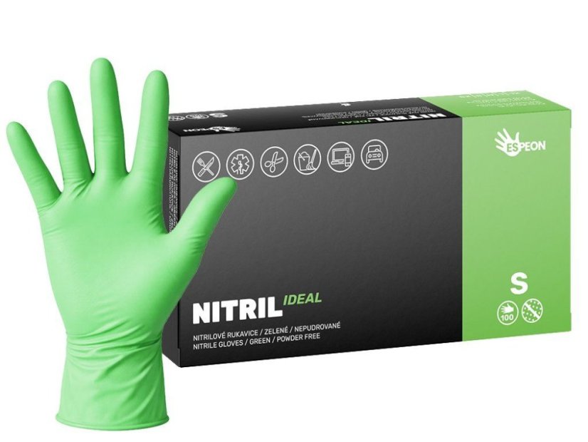 ESPEON NITRIL IDEAL nepudrované nitrilové rukavice zelené, 3.5 g - S, 100 ks